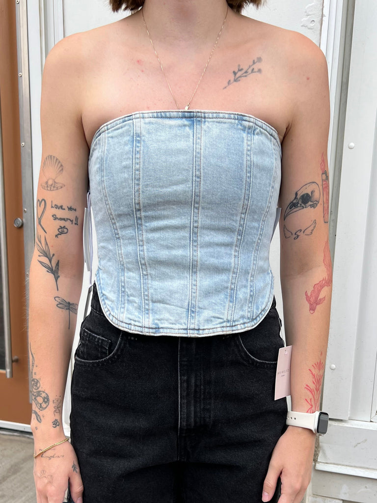 XXS) NWT Denim Forum '90s Debbie Denim Bustier – Wrinkled Boutique