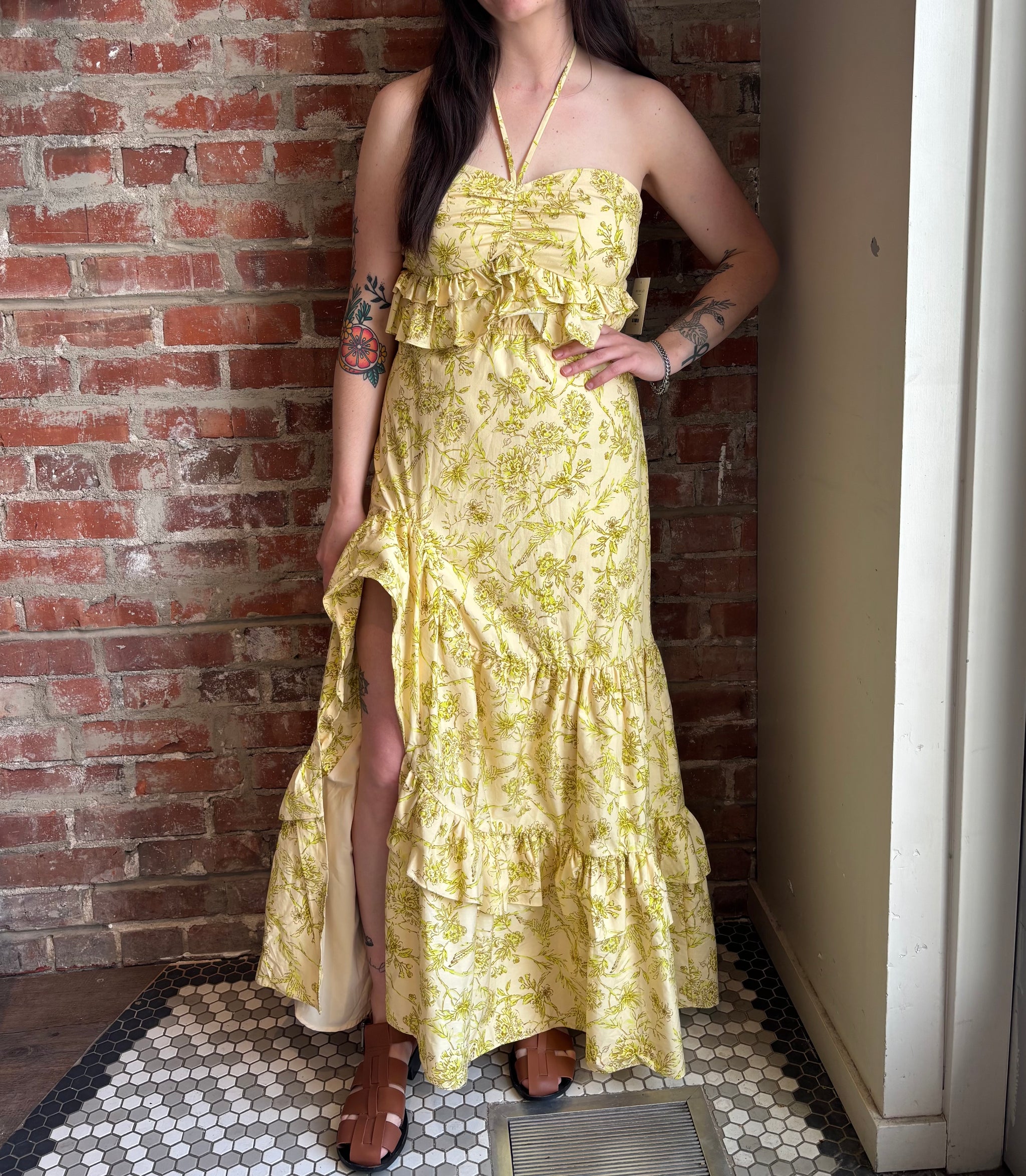 hutch rocco halter ruffled maxi dress Hutch Rocco Halter Ruffled Maxi Dress