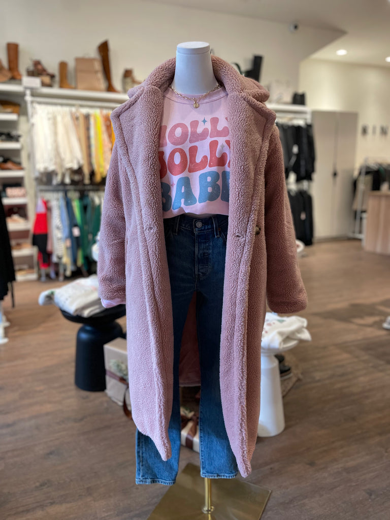 Pink long 2025 teddy coat